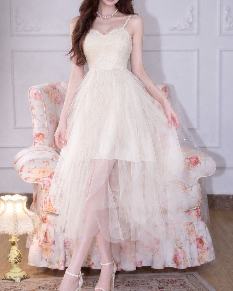 Aライン レース ノースリーブ キャミワンピース