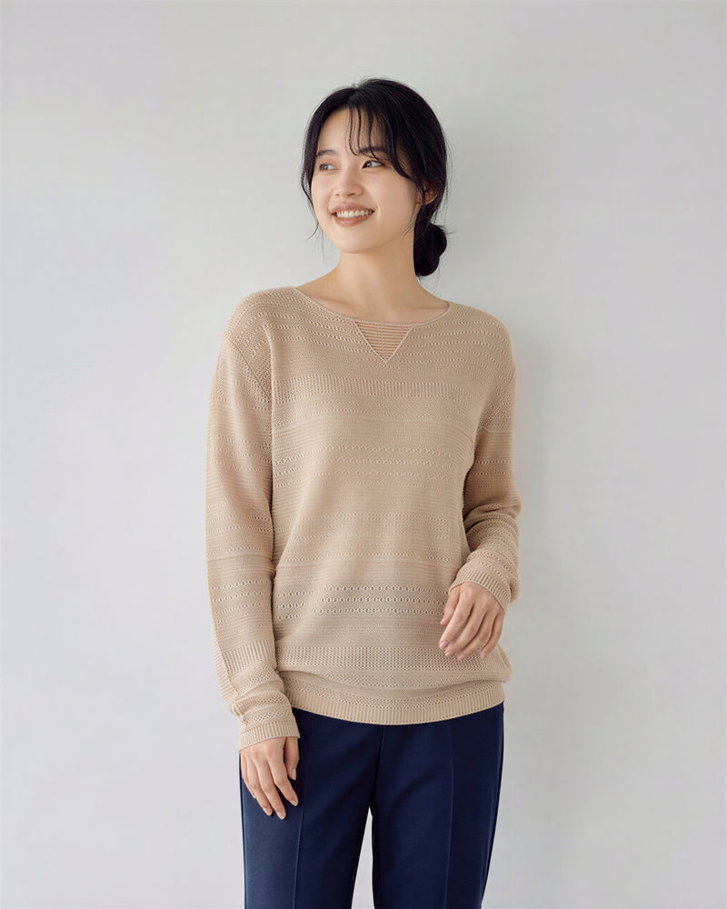V領開衩 透膚鏤空 輕薄套頭毛衣