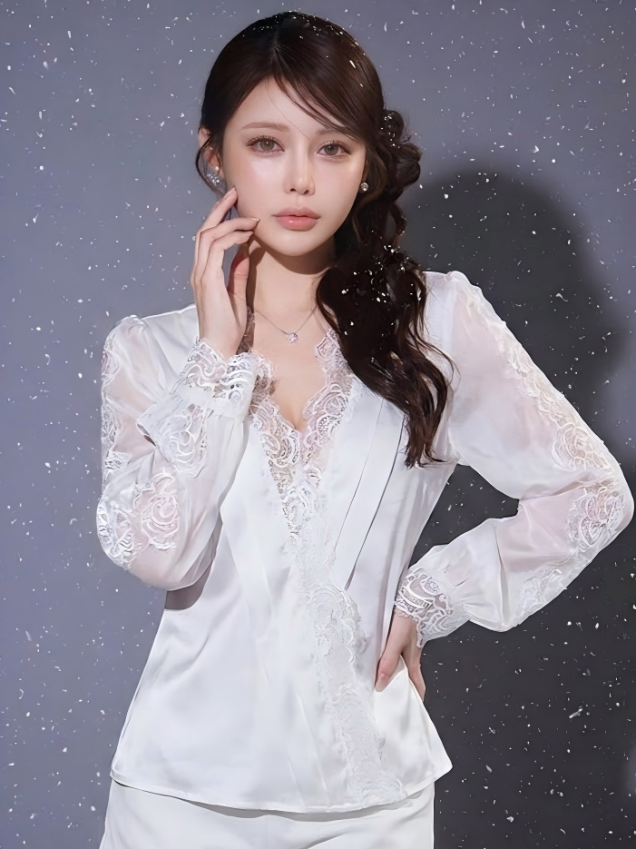 レースシフォンブラウス+ショートパンツ セットアップ 単品注文可