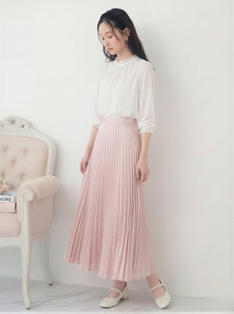 荷葉立領褶皺雪紡襯衫