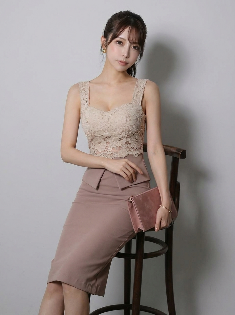 人気新品 重ね着風 無地 タイト 切り替え ノースリーブ セクシー ワンピース-写真通り-XL