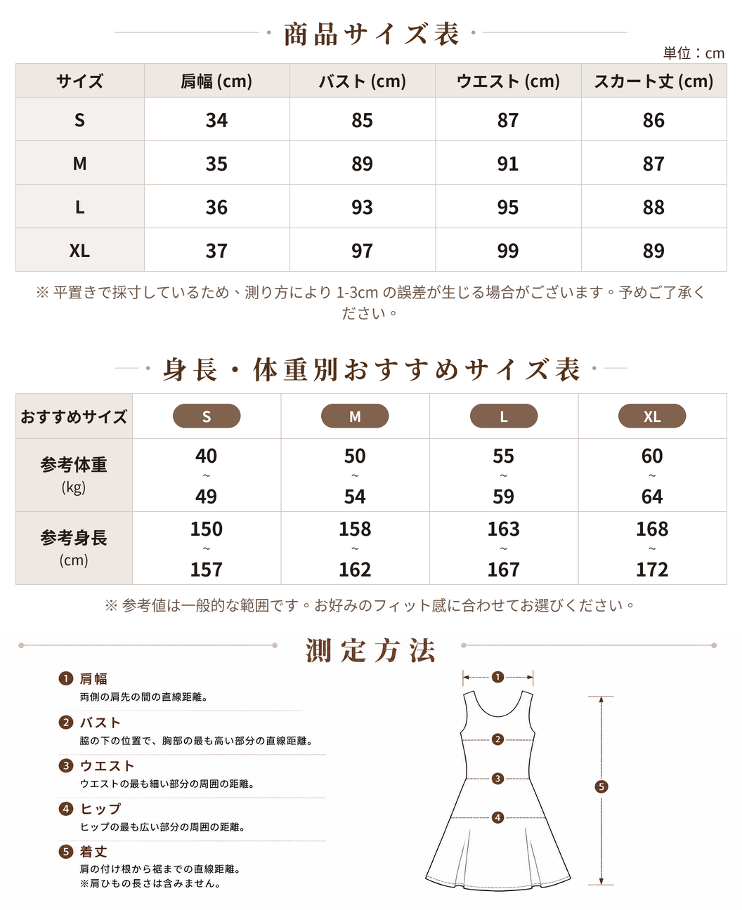 スクエアネック ティアードフリル Aラインミニキャミワンピース size chart 1