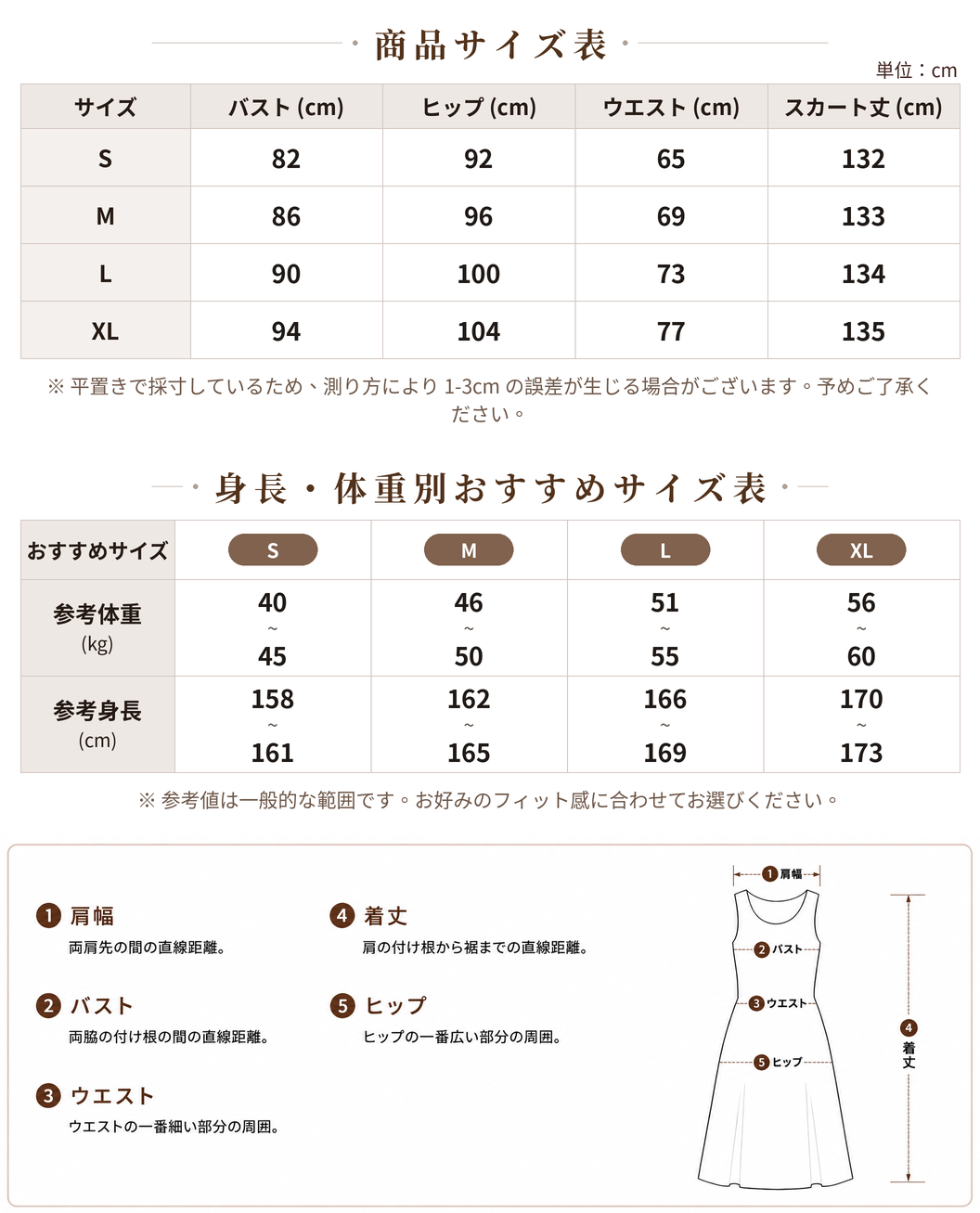 ベアトップ風 ティアードフリル ロングキャミワンピース size chart 1