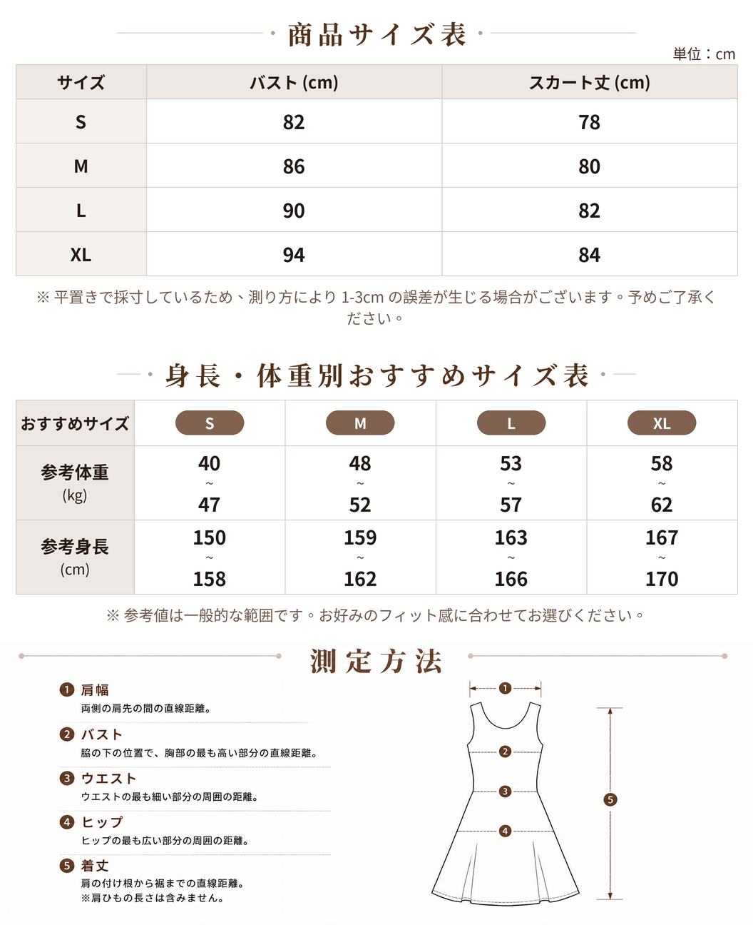 リボンウエストマーク ティアードスカート ノースリーブミニワンピース size chart 1
