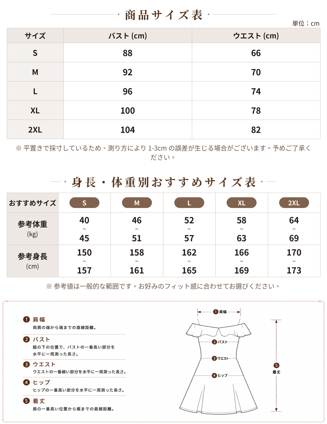 フリル付き タイト スリット オフショルダーミニワンピース size chart 1