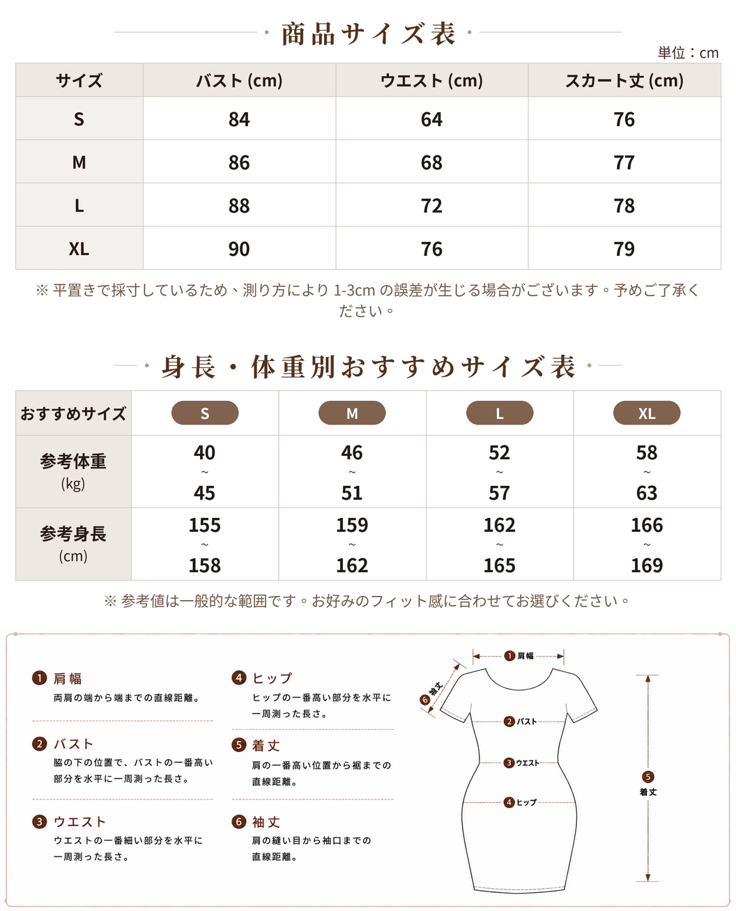 ギャザー ベアトップ ウエストマーク キャミソールミニワンピース size chart 1