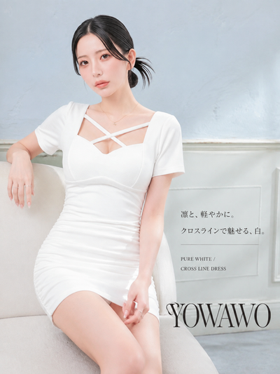 クロスネック ウエストシェイプ スリムフィット 半袖ワンピース