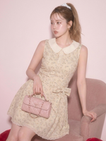 リボン付き ノースリーブ 花柄プリント Aライン ミニワンピース