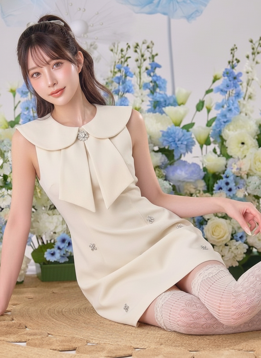 ビジュー付き ミニワンピース