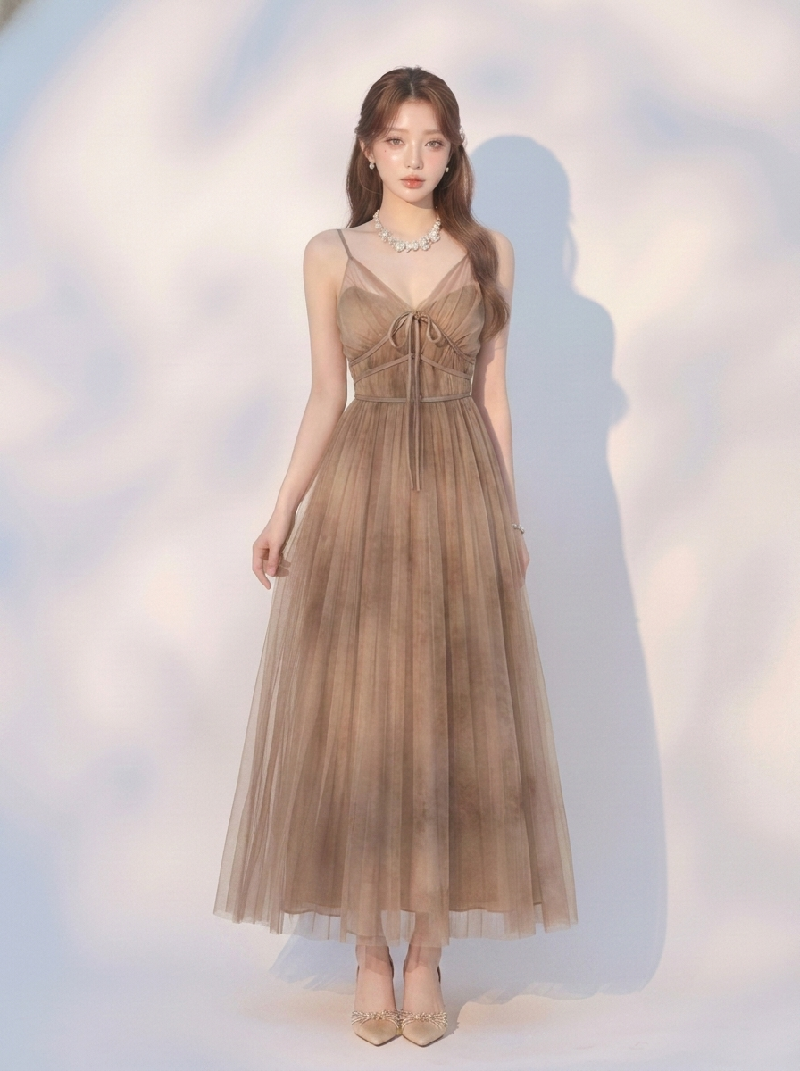 リボン付き ロングワンピース