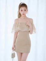 2色展開｜フリルスリーブ オープンショルダー 半袖ワンピース-ホワイト-XL