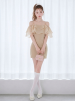 2色展開｜フリルスリーブ オープンショルダー 半袖ワンピース