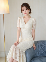 新作発売！ 大人可愛い 総柄レースタイトマキシワンピース-ブラック-2XL