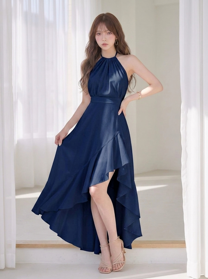 5色展開｜ホルターネック ノースリーブ切替ワンピース
