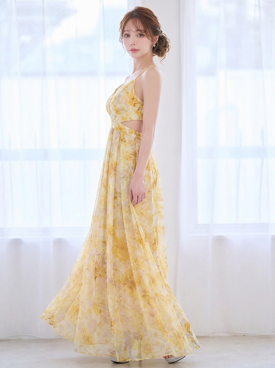 花柄プリント キャミネック Aラインワンピース