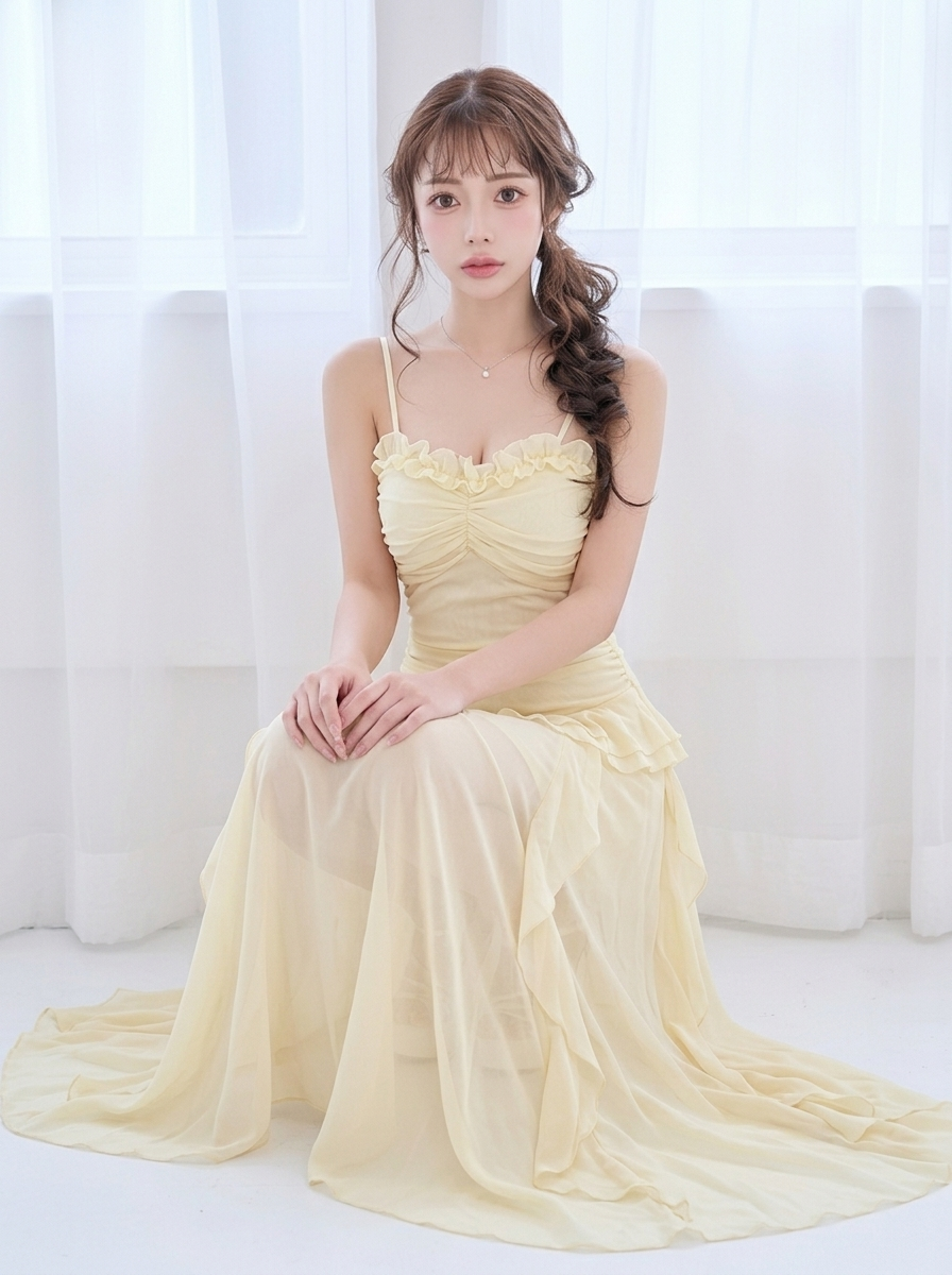 アシンメトリー ノースリーブ ロングワンピース