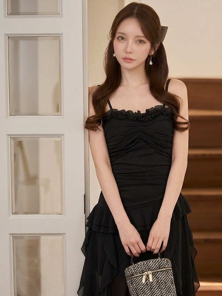 アシンメトリー ノースリーブ ロングワンピース