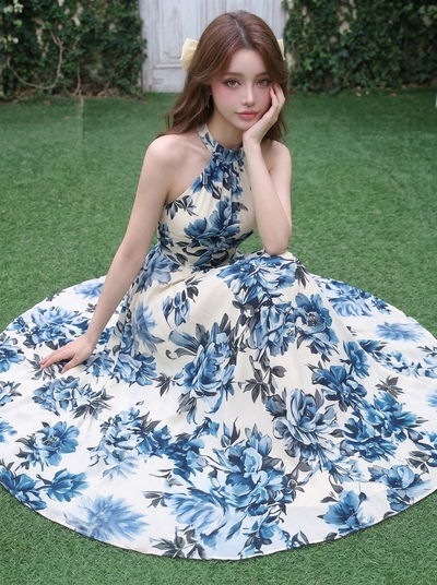 プリント スリムロングワンピース-写真通り-3XL