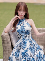 プリント スリムロングワンピース