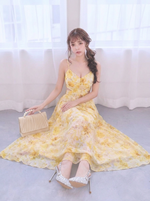 花柄プリント キャミネック Aラインワンピース