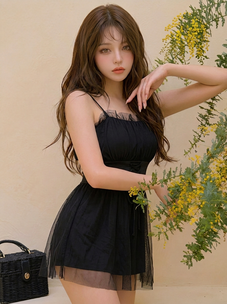 チュール付き ワンピース水着