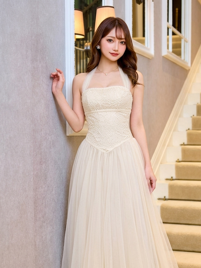 ノースリーブ レース Aライン ロングワンピース