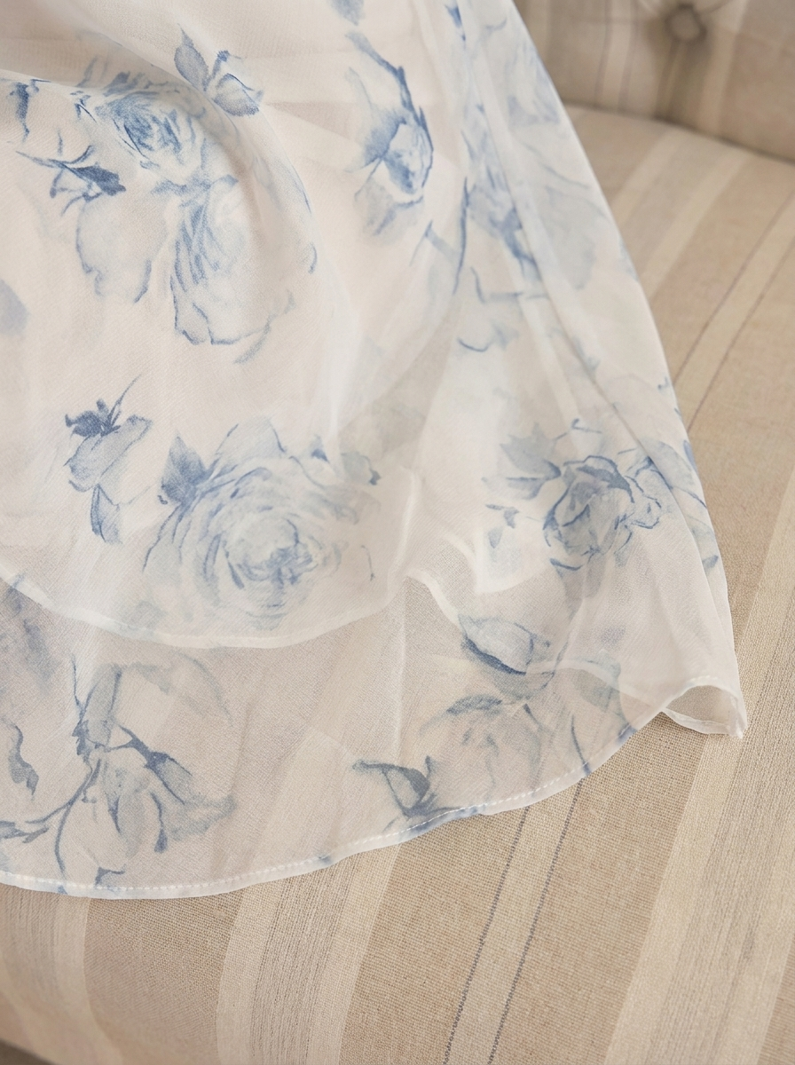 水墨柄 バックオープン シフォンキャミワンピース