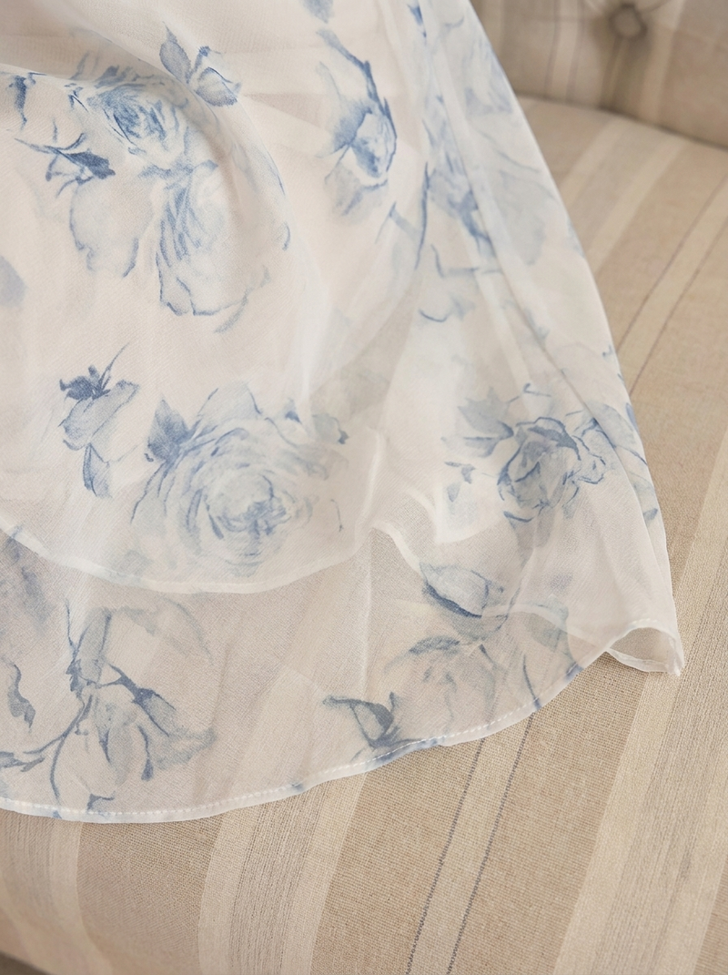 水墨柄 バックオープン シフォンキャミワンピース