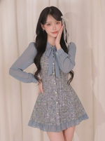リボン結び Aライン 長袖ワンピース-写真通り-XL