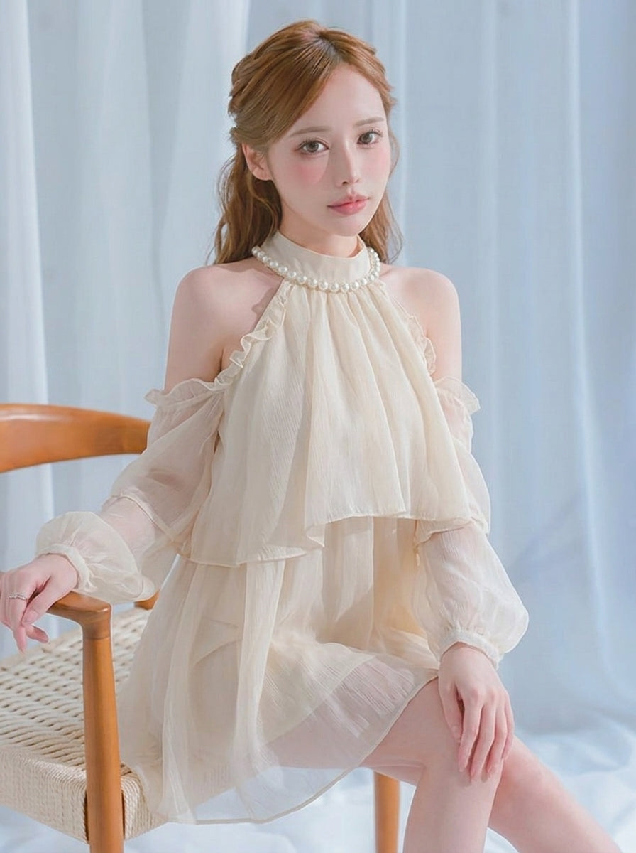 レース ホルターネック Aラインミニワンピース