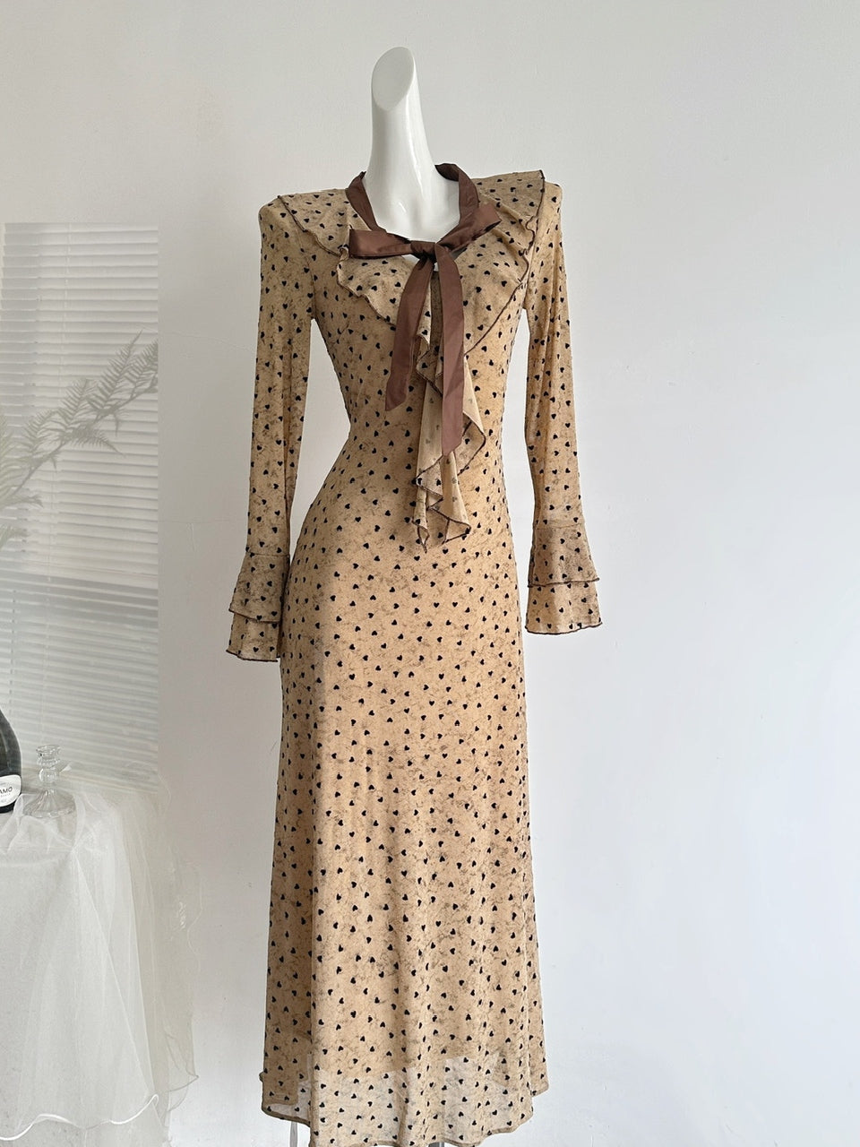 ドット柄 ロングワンピース