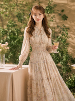 花柄プリント フリルランタンスリーブ シフォンワンピース