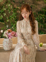 花柄プリント フリルランタンスリーブ シフォンワンピース