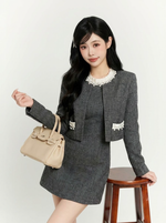 シンプル レトロ パール トップス+スカート 二点セット-ジャケット-L