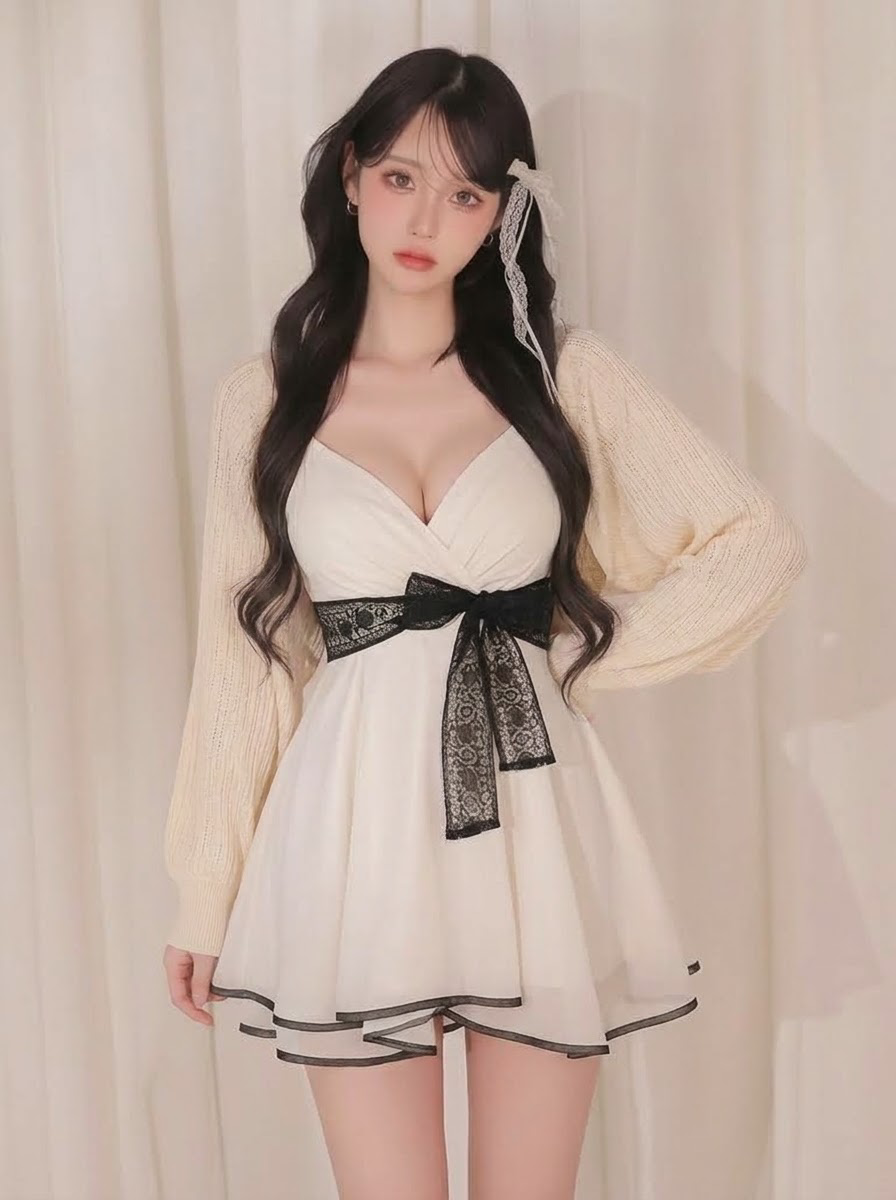 パフスリーブ ニットカーディガン