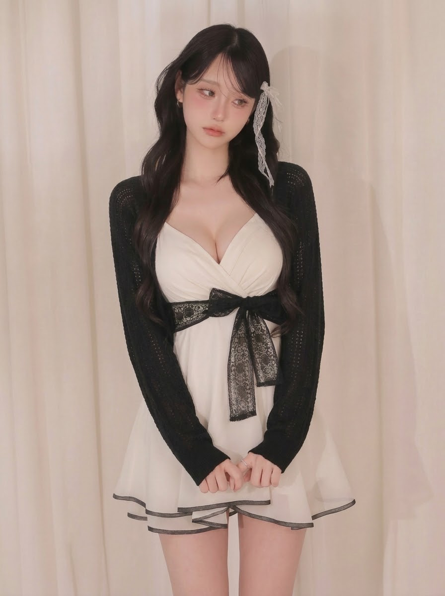 毎日モテ続けちゃう！ リボン結び Aライン Vネック ノースリーブ 無地 セクシー キャミワンピース-アイボリー-XL