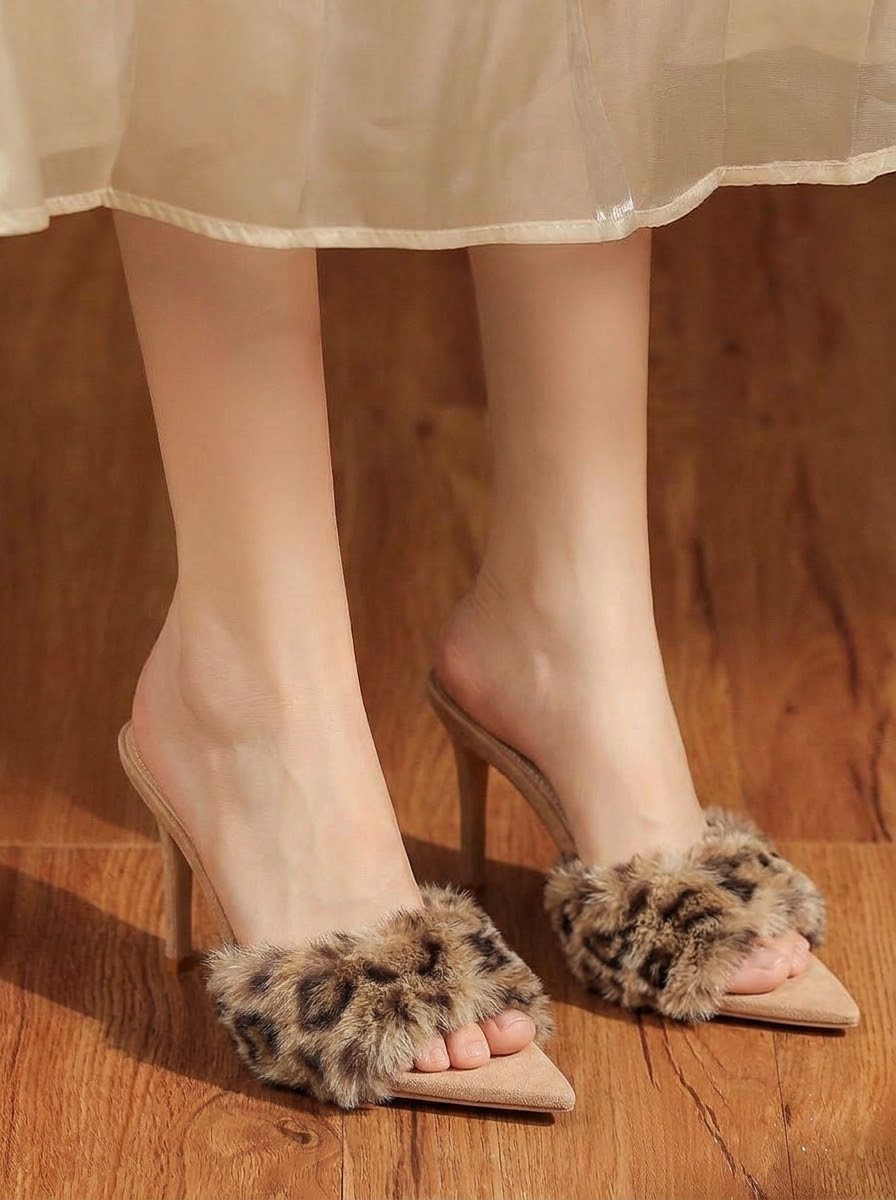 ファー付き ハイヒールサンダル