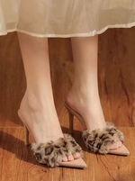 ファー付き ハイヒールサンダル