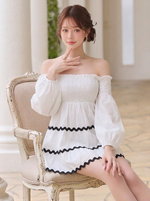 今季大注目 パフスリーブ 無地 ランタンスリーブ セクシー 長袖ワンピース-ホワイト-2XL