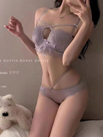 リボン付き レース ブラ＆ショーツセット