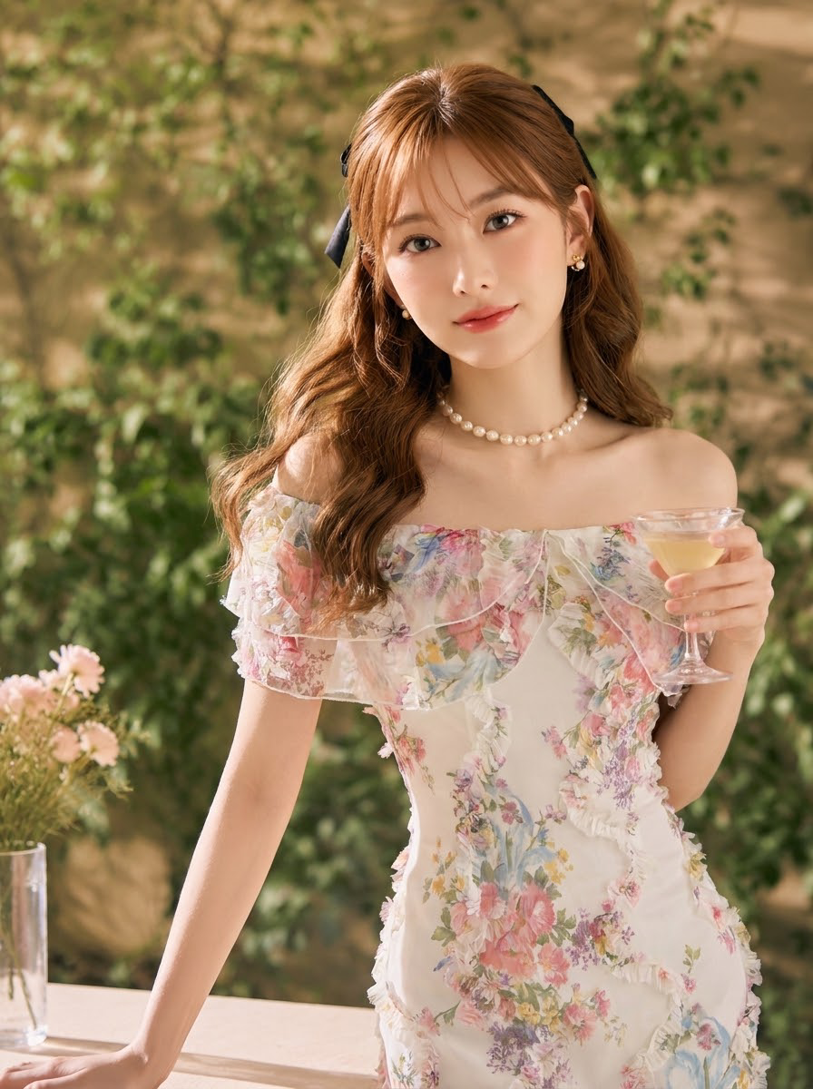 花柄プリント フレアスリーブ 半袖 ロングワンピース