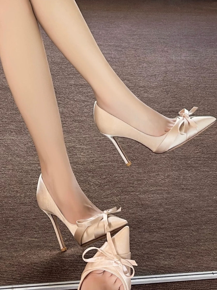 ピンヒール サテン調 ハイヒールパンプス