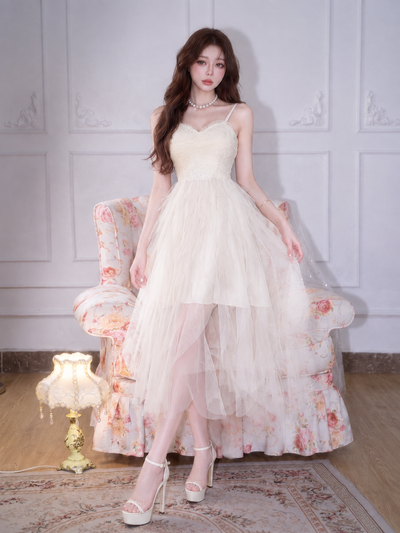 品質のいい新品 キャミソール 無地 Aライン レース ノースリーブ セクシー キャミワンピース-アプリコット-L