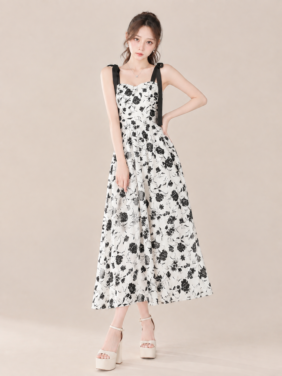 ノースリーブ 花柄プリント ロングワンピース