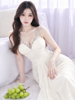 ギャザー ノースリーブ マーメイド ロングワンピース