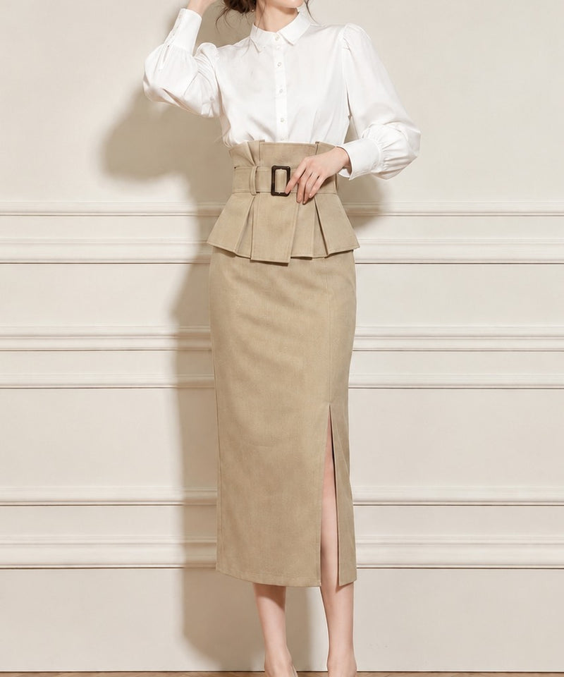配色切替 ブラウス＆スカート 2点セット