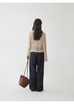 V領開衩 透膚鏤空 輕薄套頭毛衣