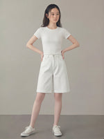 高腰寬褲管五分彩點牛仔短褲