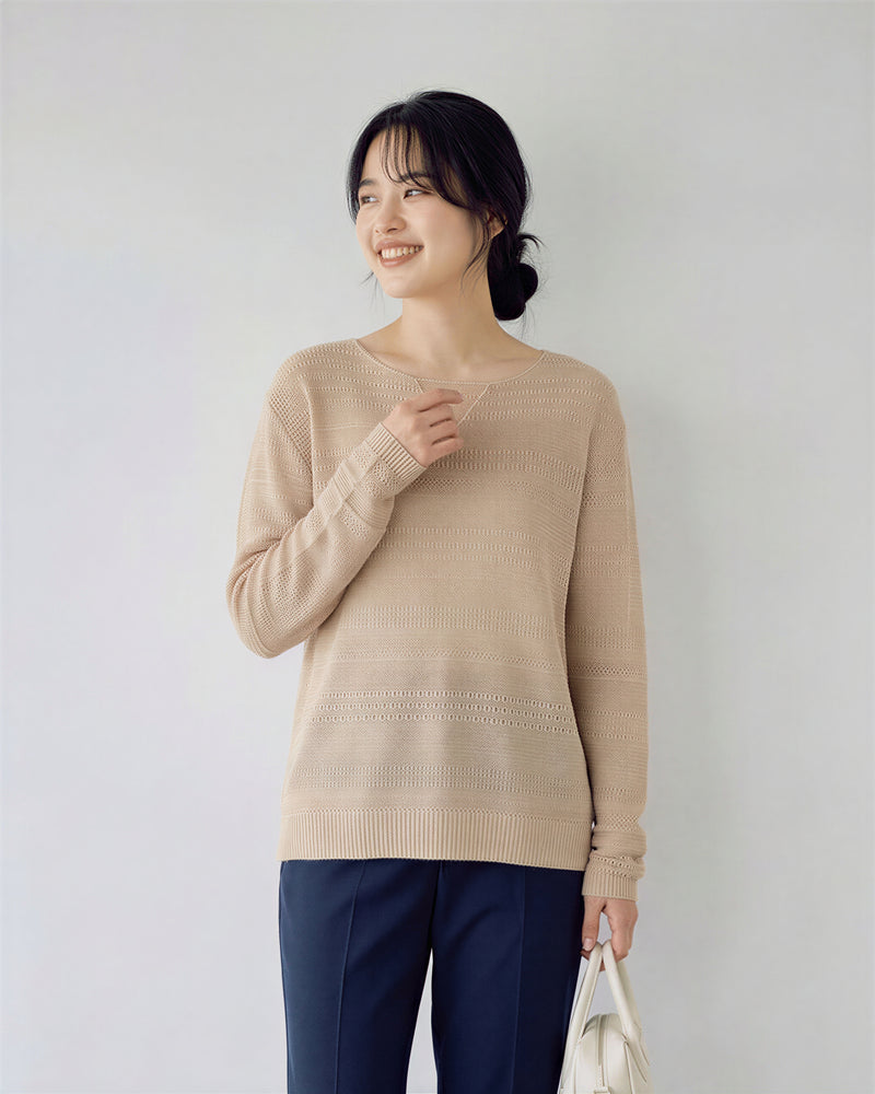 V領開衩 透膚鏤空 輕薄套頭毛衣