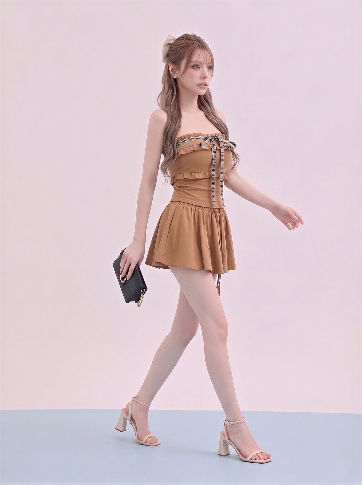 オフショルダー フリル リボン付き ショートパンツ 2点セット